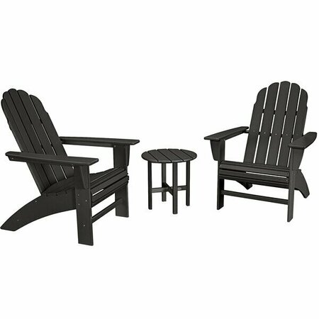 POLYWOOD Vineyard Black Patio Set with Side Table and 2 Curveback Adirondack Chairs 633PWS4181BL